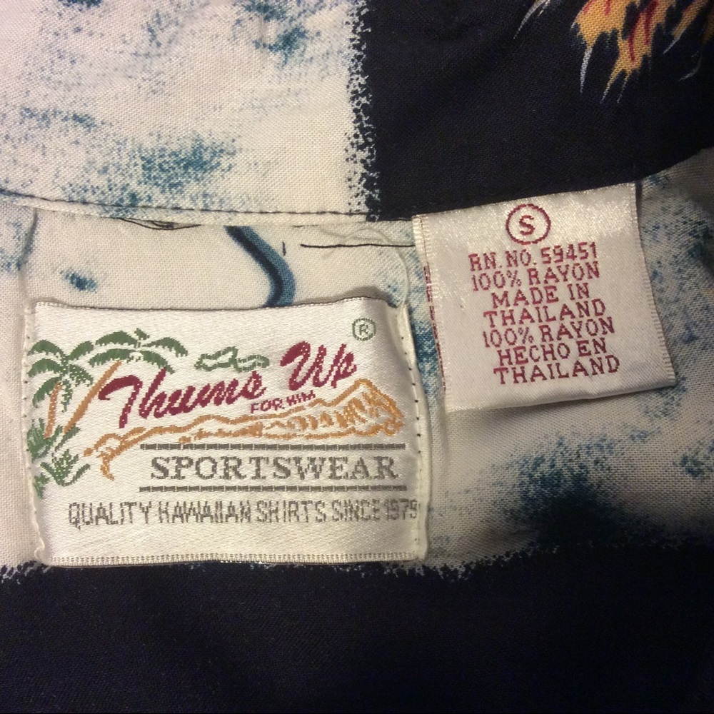 Thumbs UP Surfing and palm trees Mens Hawaiian Shirt size small - Picture 3 of 7
